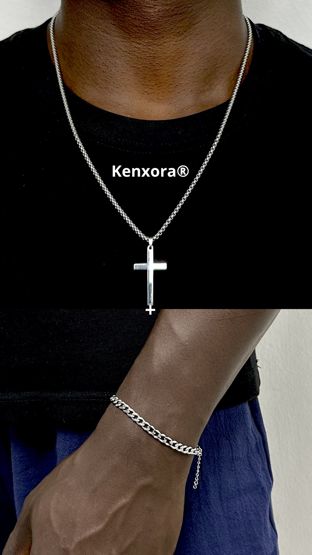 Chaine pendatif croix + Bracelet Valrich Acier Inox- Kenxora®